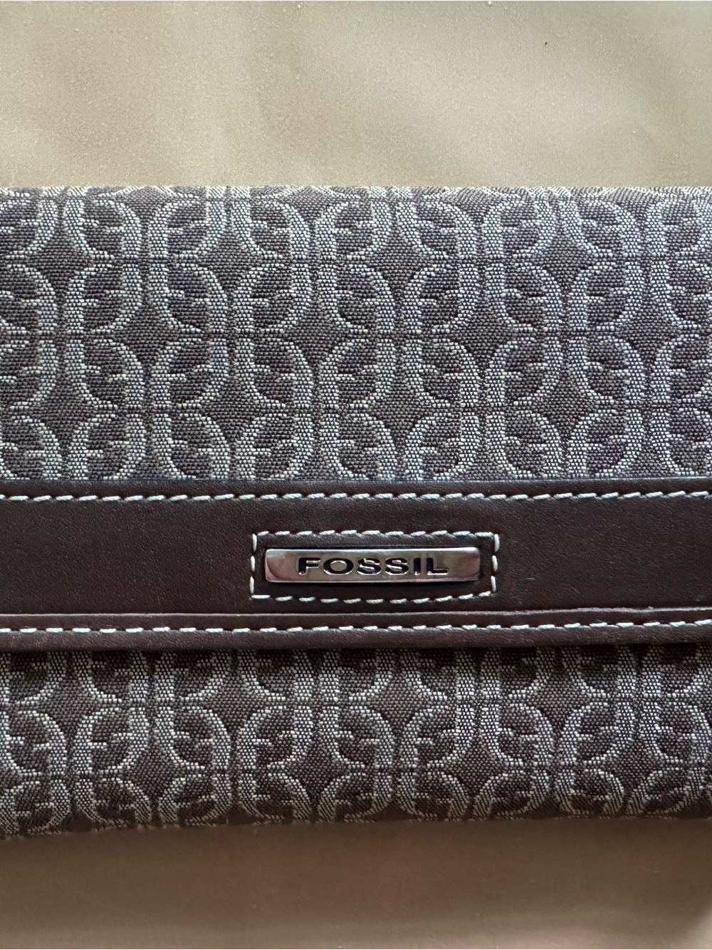 Vintage Fossil Signature Monogram Canvas Trifold Wallet